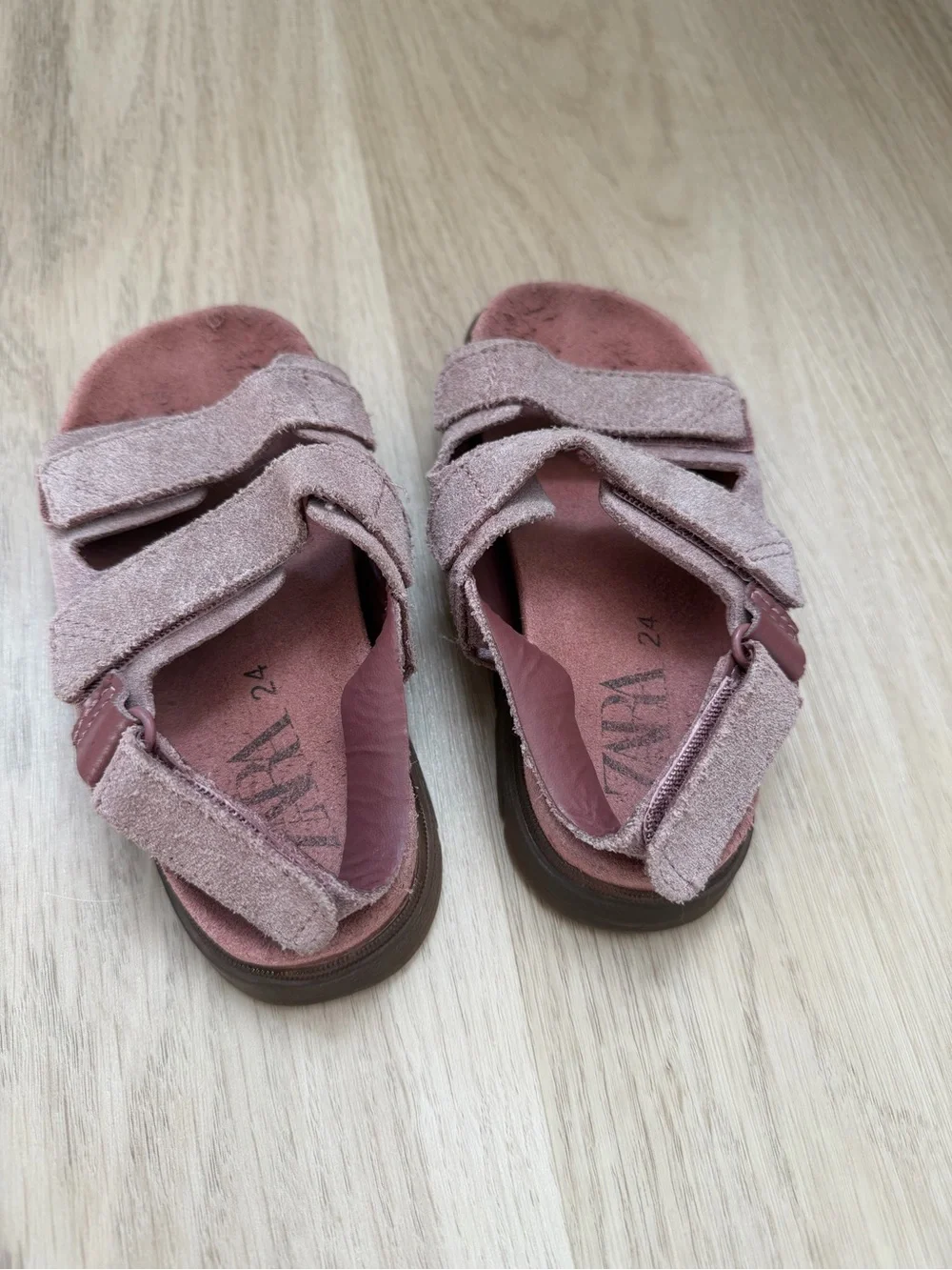 Zara Kids Dusty Pink Suede Triple-Strap Sandals